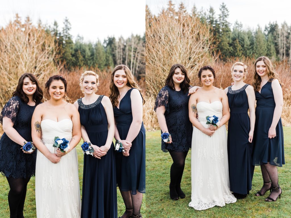 Bridesmaids pose at Bradley Lake Park