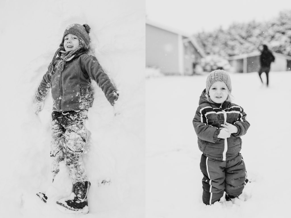 four year old makes snow angels in edgewood washington