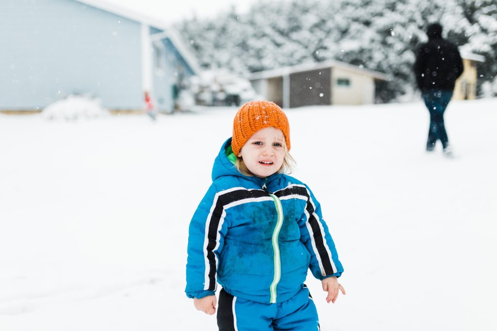 two year old is ready to go inside.